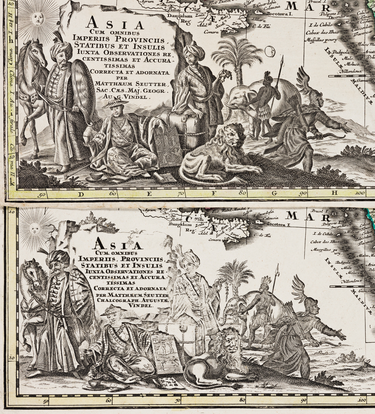 (ASIA.) Group of 5 double-page engraved maps of the continent.